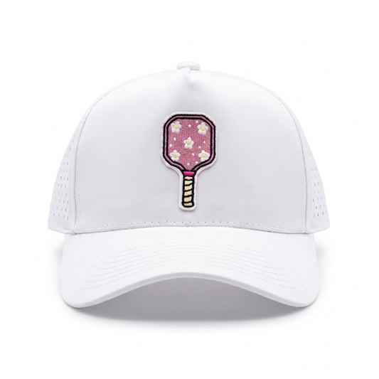 Pickleball Daisy Paddle Trucker White, front view