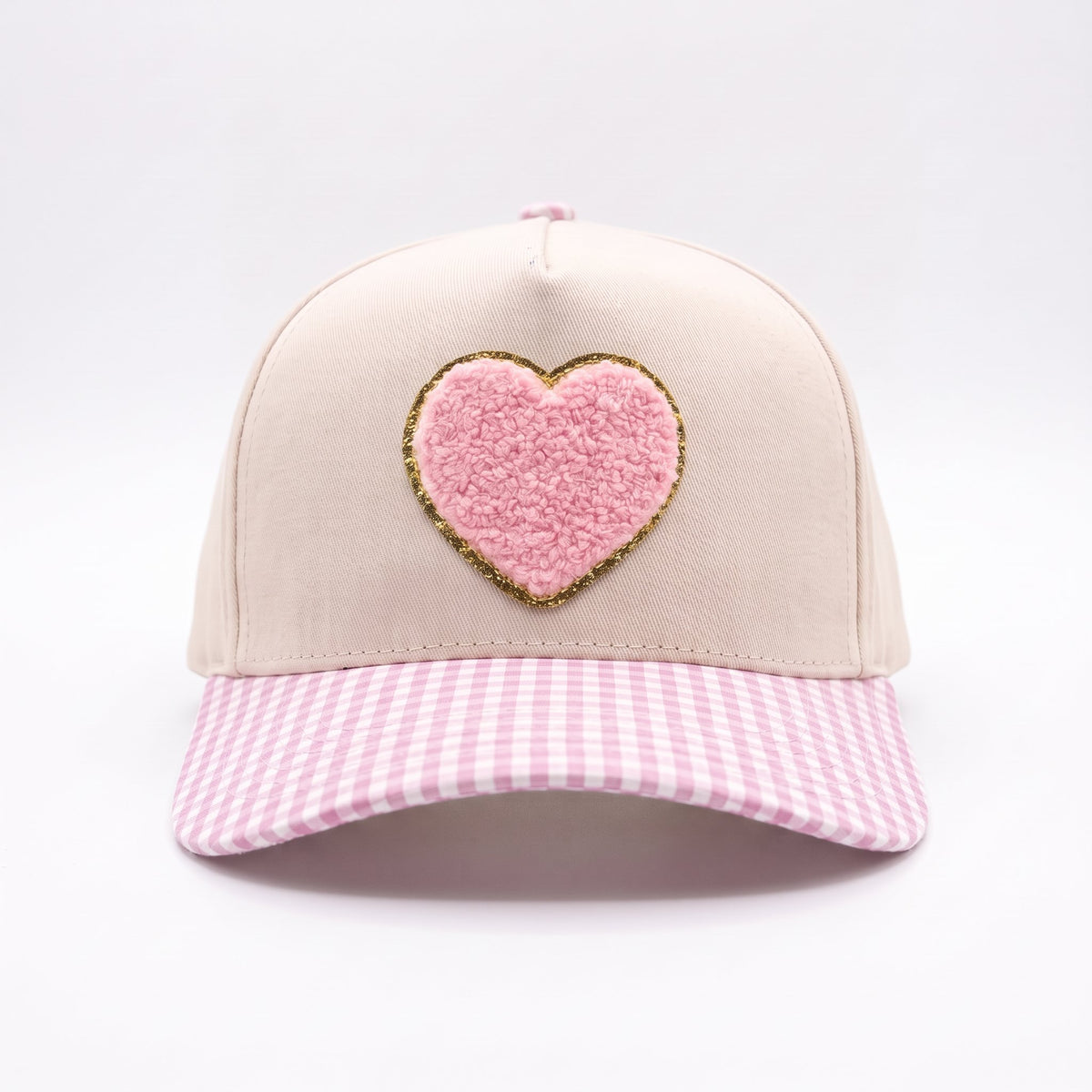 Sweetheart Chenille Trucker Cream Pink Gingham, front view