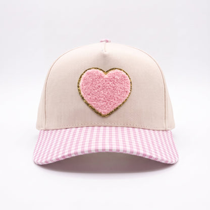 Sweetheart Chenille Trucker Cream Pink Gingham, front view
