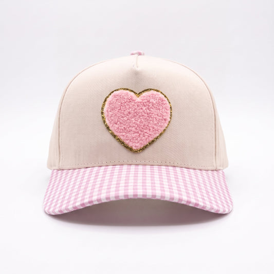 Sweetheart Chenille Trucker Cream Pink Gingham, front view