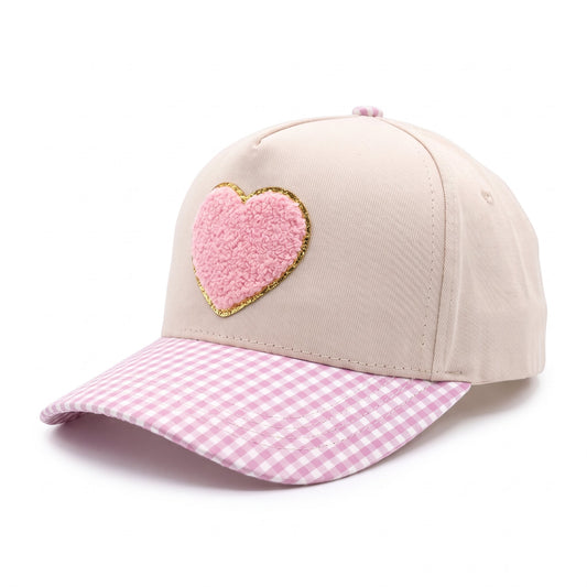 Sweetheart Chenille Trucker Cream Pink Gingham, three-quarter view