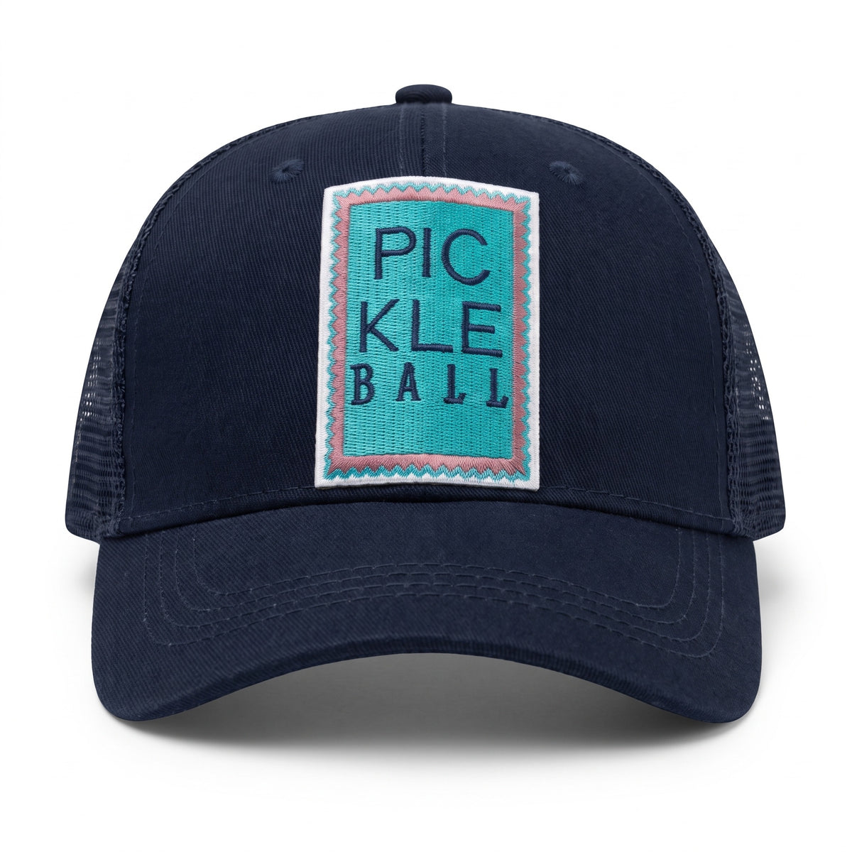Pickleball Stamp Trucker Navy, front view
