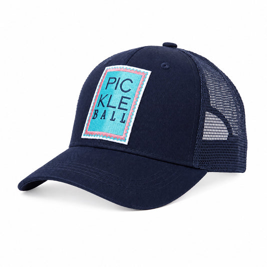 Pickleball Stamp Trucker Navy, three-quarter view
