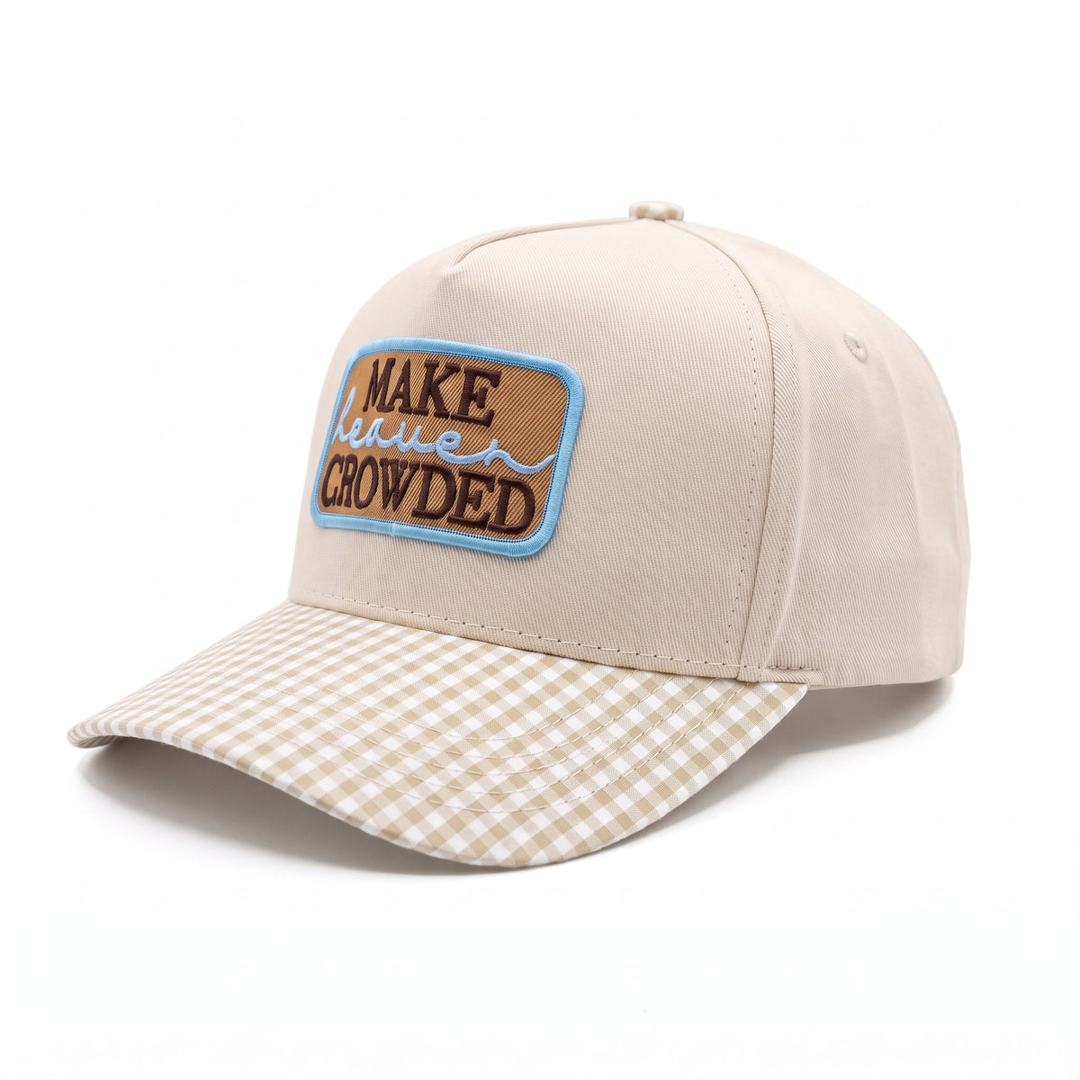 Make Heaven Crowded Trucker Neutral Gingham, three-quarter view