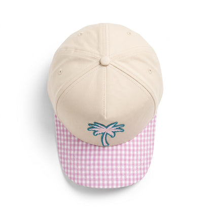Palm Tree Trucker Pink Gingham, top view