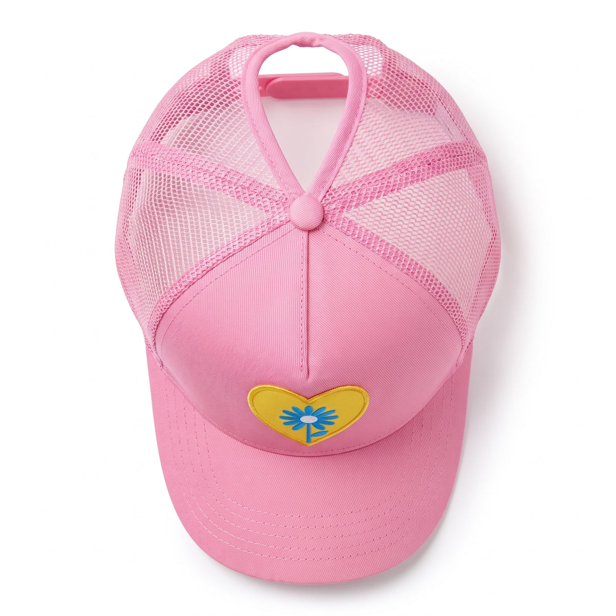 Pickleball Ponytail Trucker Pink Daisy Paddle, top view